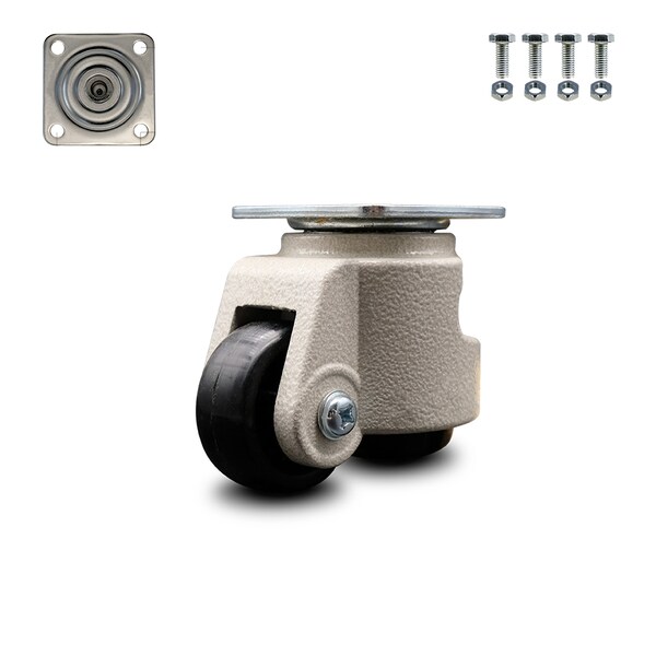 Nylon Swivel Top Plate Floor Leveling Caster w/1.65" Diameter Black Wheel